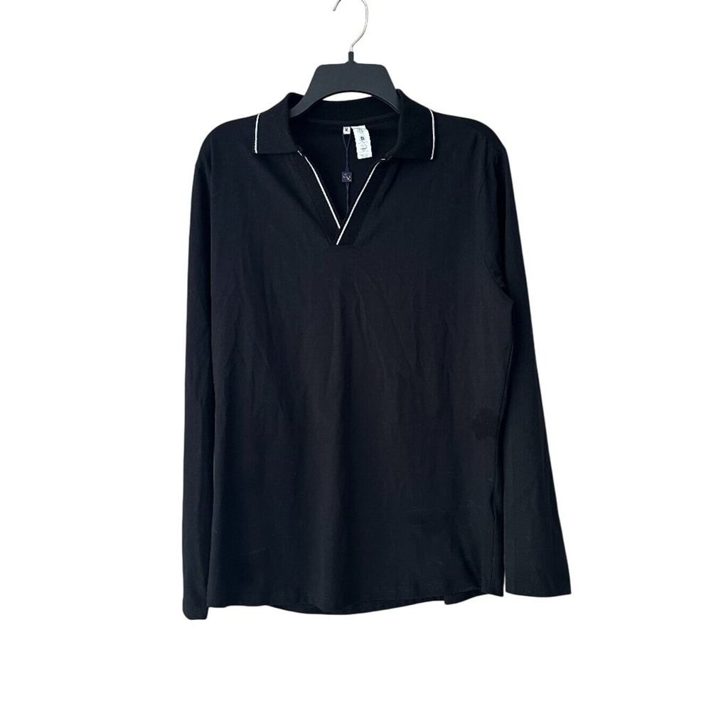 NWT State and Liberty Long Sleeve Polo Black White size Medium